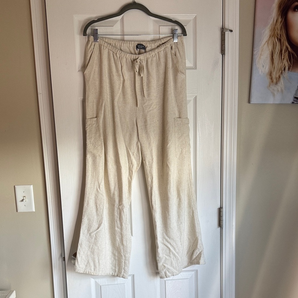 Casual Cream Drawstring Pants